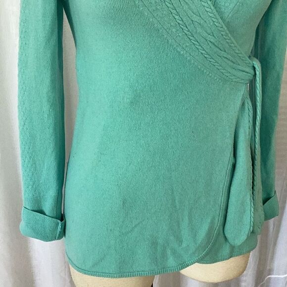 Lilly Pulitzer 100% Cashmere Wrap Sweater Top Women’s Medium Turquoise Blue - Picture 4 of 9